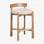 Banqueta Alta Em Madeira De Carvalho E Estofado Manila Madeira Natural & ↑65 Cm & Tecido Branco Quebrado - Sklum