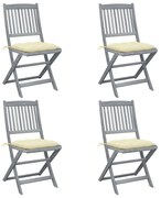 vidaXL Cadeiras exterior dobráveis c/ almofadões 4 pcs acácia maciça