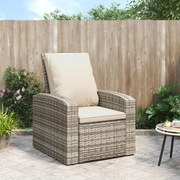 vidaXL Cadeira jardim reclinável c/ almofadões vime PE castanho-claro