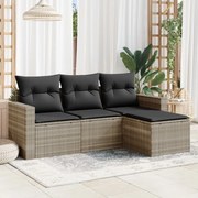 vidaXL 4 pcs conj. sofás jardim c/ almofadões vime PE cinzento-claro