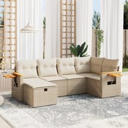 vidaXL 6 pcs conjunto de sofás p/ jardim com almofadões vime PE bege