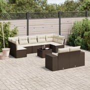 vidaXL 10 pcs conj. sofás jardim com almofadões vime PE castanho