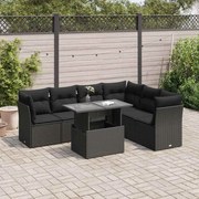 vidaXL 7 pcs conjunto de sofás p/ jardim c/ almofadões vime PE preto