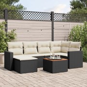 vidaXL 7 pcs conjunto de sofás p/ jardim c/ almofadões vime PE preto