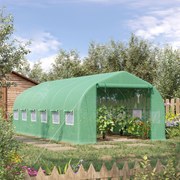 Estufa de Túnel 595x300x200cm Estufa de Jardim Grande com 12 Janelas e Porta Enrolável com Zíper para Cultivo de Plantas Verde