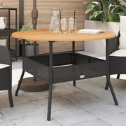 vidaXL Mesa de jardim com tampo de acácia Ø110x71 cm vime PE preto