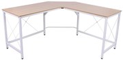 HOMCOM Secretária em Forma de L Secretária para Escritório com Estrutura de Metal Secretária de Canto 150x150x76 cm Branco e Madeira