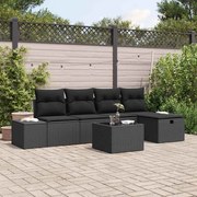 vidaXL Conjunto de Sofás de Jardim com 6 peças e almofadas, preto em rattan sintético.