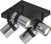 Foco de teto preto com vidro fumê 4 luzes giratório e inclinável - Gianni