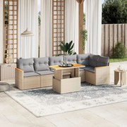 vidaXL 7 pcs conjunto de sofás p/ jardim com almofadões vime PE bege