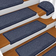 vidaXL Tapetes de escada 15 peças 65x21x4 cm cinza escuro e azul com borda retangular