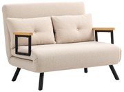 HOMCOM Sofá Cama de 2 Lugares Sofá Convertível em Cama Dobrável com Encosto Ajustável em 5 Níveis e 2 Almofadas 102x73x81 cm Bege Creme| Aosom Portugal