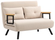 HOMCOM Sofá Cama Sofá Convertível em Cama de 2 Lugares Dobrável com Encosto Ajustável em 5 Níveis e 2 Almofadas 102x73x81 cm Bege | Aosom Portugal