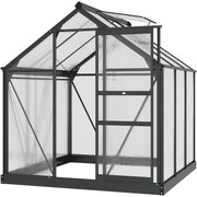 Outsunny Estufa de Jardim em Policarbonato 3,65㎡ 190x192x201 cm Resistente Aos Raios UV Fundação Reforçada Calha Cinza | Aosom Portugal