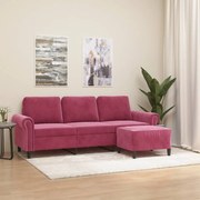 vidaXL Sofá de 3 lugares com apoio de pés 180 cm veludo vermelho tinto