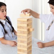 Conjunto Torre Gigante Conjunto de Empilhamento 54 Blocos de Madeira de Pinheiro com saco de transporte e Dado Natural para Crianças e Adultos