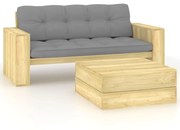 2 pcs conjunto lounge de jardim com almofadões pinho impregnado