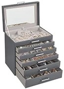 Caixa de joias com 6 gavetas e espelho grande | SONGMICS | 30,5 x 21,5 x 31,5 cm | cinzento | JBC138G01.
