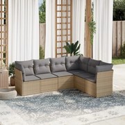 vidaXL 6 pcs conjunto de sofás p/ jardim com almofadões vime PE bege
