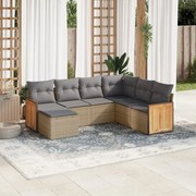 vidaXL 7 pcs conjunto de sofás p/ jardim com almofadões vime PE bege