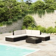 vidaXL 6 pcs conjunto lounge de jardim c/ almofadões vime PE preto
