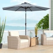 Guarda-sol solar de Jardim 3M dobrável com 24 luzes LED, guarda-sol basculante com pega 8 nervuras para jardim, pátio e varanda Cinzento