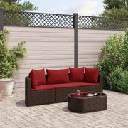 vidaXL 4 pcs conjunto sofás de jardim c/ almofadões vime PE castanho