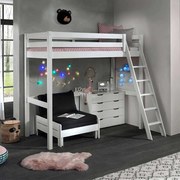 Conjunto Cama alta de Criança PINO 90 x 200 cm + estrado + escada + cómoda 4 gavetas + sofá-cama Branca