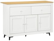 HOMCOM Aparador Móvel Auxiliar de Cozinha com 2 Gavetas 3 Portas Móvel de TV de até 50 Polegadas 117x35x80 cm Branco e Madeira | Aosom Portugal