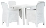 Conj. jantar p/ exterior 5 pcs plástico branco aspeto de vime
