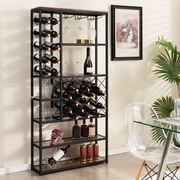 Garrafeira industrial para 27 garrafas  81 x 23 x 166 cm com diferentes compartimentos para vinho 3 filas de porta-copos Castanho Rústico + Preto