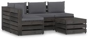 5 pcs conj. lounge jardim + almofadões madeira impreg. cinzento