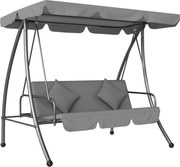 Outsunny Balanço de Jardim Conversível 3 Lugares Inclinação Teto Regulável Colchão 2x1,25x1,7 m Metal Poliéster Cinza Claro | Aosom Portugal