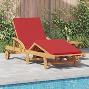 vidaXL Chaise Longue com almofada e mesa de madeira de acácia sólida vermelha.