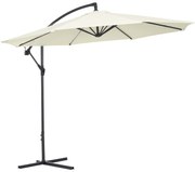 Outsunny Chapéu de Sol de Jardim Ø300x260cm Chapéu de Sol Excêntrico Inclinável com Manivela Base Cruzada e Suporte de Metal 8 Hastes para Terraço Exterior Balcão Creme