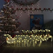 vidaXL Decoração de Natal renas/trenó p/ exterior 140 LEDs dourado