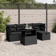 vidaXL 6 pcs conjunto sofás de jardim c/ almofadões vime PE preto