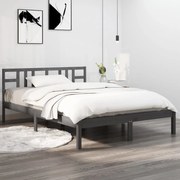 Estrutura de cama 140x190 cm madeira maciça cinzento