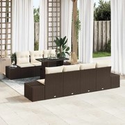 vidaXL Conjunto de Sofá de Jardim de 8 Peças com Almofadas Marrons em Rattan Sintético