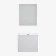 Conjunto De Móvel De Casa De Banho Suspenso Em Madeira Com Lavatório Integrado Macrae Branco & Led Retangular E Anti-embaciamento 60x70 Cm - Sklum