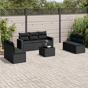 vidaXL 8 pcs conjunto sofás de jardim com almofadões vime PE preto