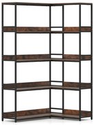 Mesa em L com prateleiras de armazenamento, mesa de canto para computador com estação de carregamento, mesa para jogos com suporte, marrom rústico