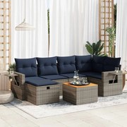 vidaXL 7 pcs conjunto sofás p/ jardim c/ almofadões vime PE cinzento