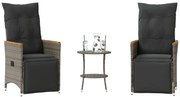 3 pcs conjunto bistrô com almofadões vime PE cinza