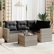 vidaXL 5 pcs conj. sofás jardim c/ almofadões vime PE cinzento-claro