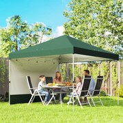 Tenda Dobrável 3x3 m Pop-up com Parede Lateral Proteção UPF50+ Empurre Central Altura Ajustável Verde