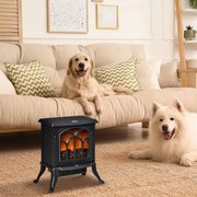 Lareira Elétrica  750/1500 W Lareira Decorativa com 2 Níveis de Potência Efeito Chama Área de Cobertura 15-20 m² 37,3x23,1x44 cm Preto