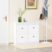 Móvel Sapateiro de 4 Portas Estreito com Prateleiras Ajustáveis e Removíveis Capacidade de 16 Pares para Corredor Entrada 98x24x83cm Branco