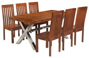 Conjunto mesa jantar 7 pcs acácia maciça c/ acabamento sheesham