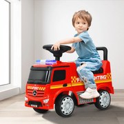 Andarilho Carro de bombeiros infantil Mercedes Benz com volante de espaço oculto carro montável com pés no chão vermelho